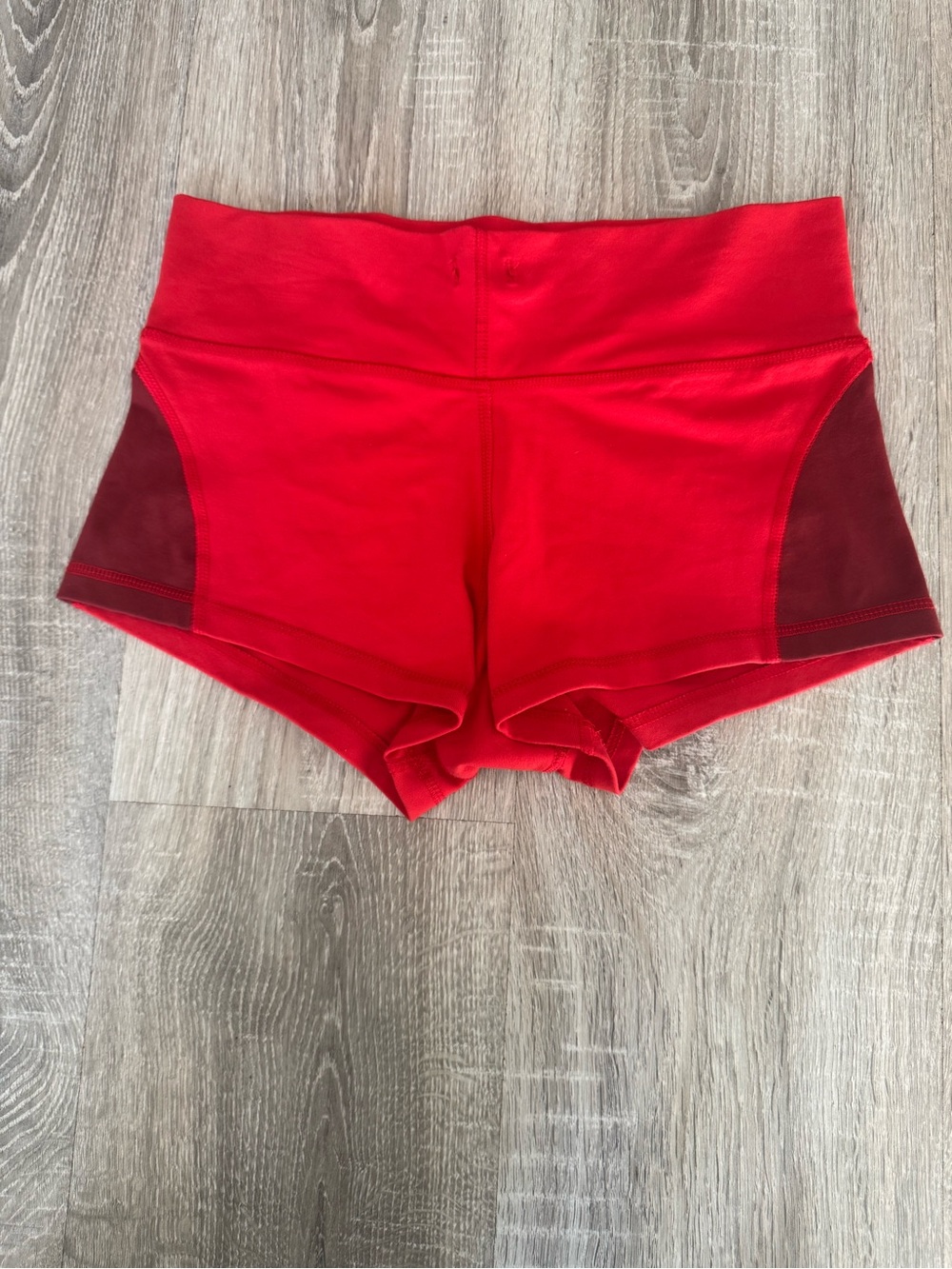 lululemon athletica Red High-Waist Bike Shorts with Dark Red Panels